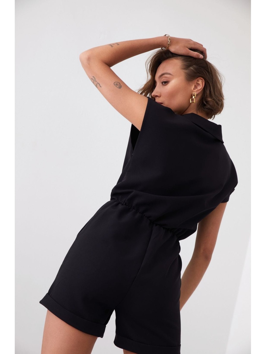 Elegant jumpsuit with an envelope neckline, black 5132 - Online store - Boutique